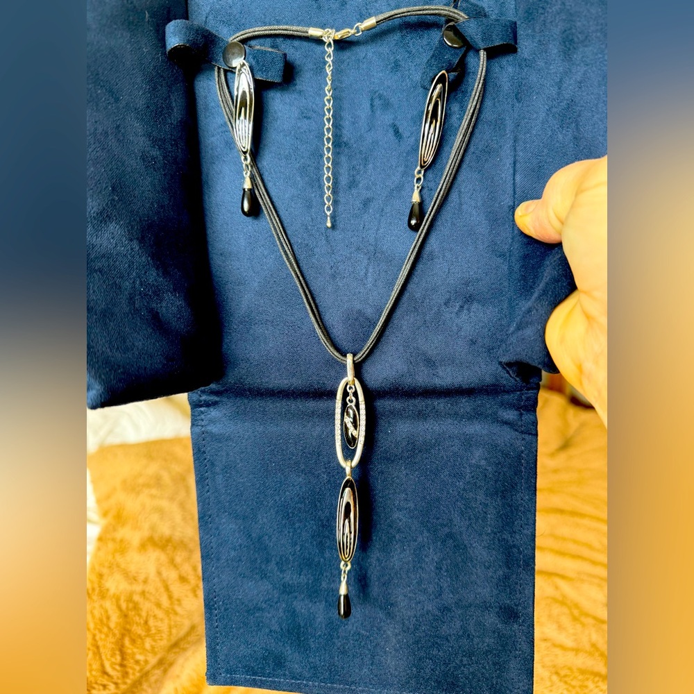 Elegant Black and Silver handmade drop Necklace and Earring Set